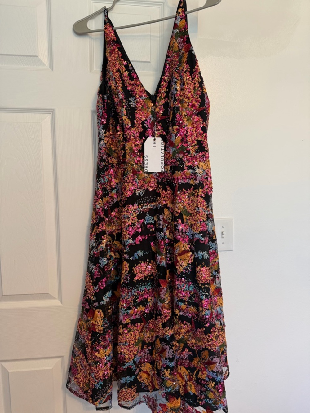 Embroidered Embellished Sequin Dress the Population V-Neck Midi Dress